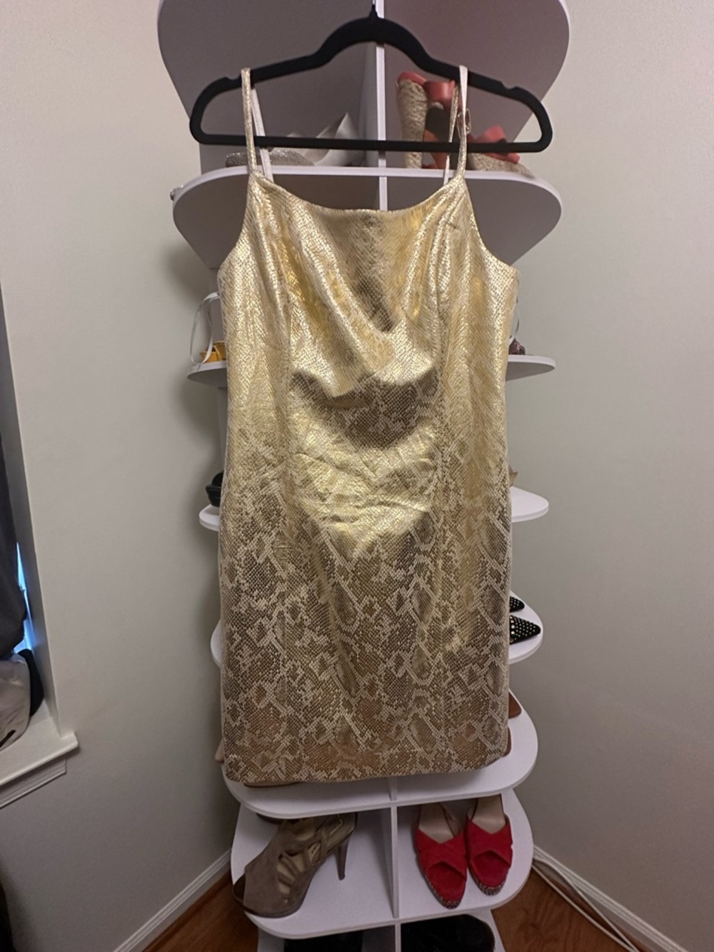 Guess Gold Metallic Snake-Print Mini Dress